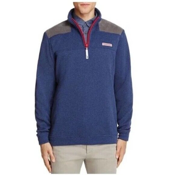 Vineyard Vines Blue Gray Corduroy Trim Half-Zip Shep Sweatshirt Mens Size Medium - Picture 1 of 7
